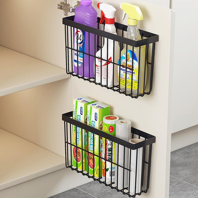 EigPluy 2 Piece Kitchen Cabinet Door Storage Box,Self Adhesive Wall Mounted Storage Boxes,Wardrobe/Bathroom/Refrigerator Small Items Organizer Storage Box (Black) - Image 2