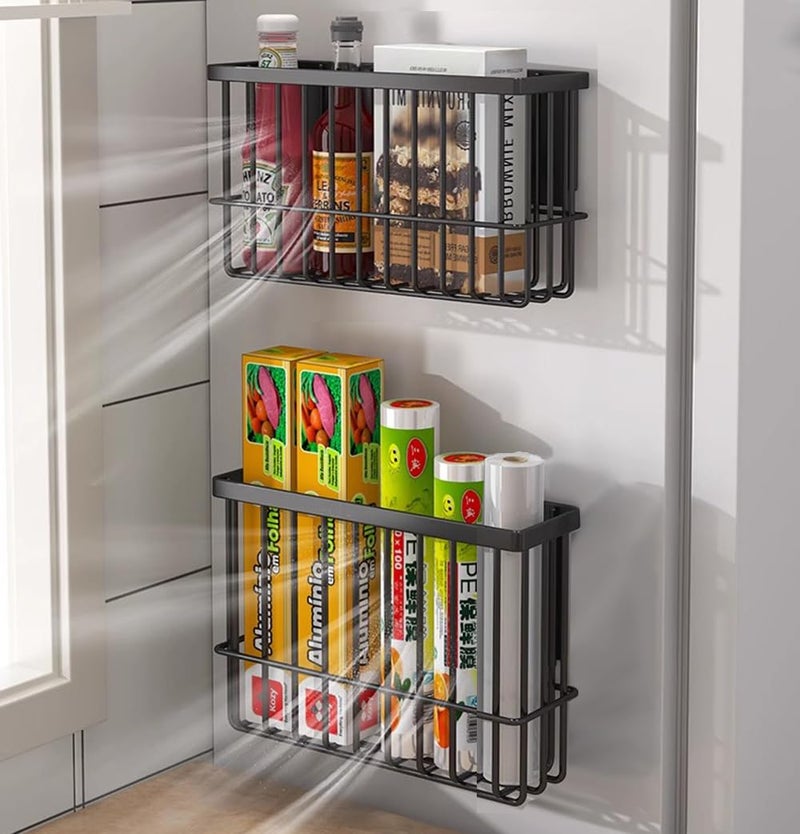 EigPluy 2 Piece Kitchen Cabinet Door Storage Box,Self Adhesive Wall Mounted Storage Boxes,Wardrobe/Bathroom/Refrigerator Small Items Organizer Storage Box (Black) - Image 3