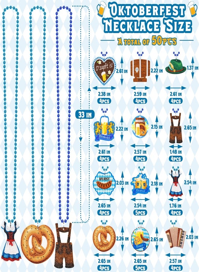 EOBOH 50PCS Oktoberfest Necklaces Decorations, 12 Kinds of Oktoberfest Beads Necklaces, Blue Necklace with Felt Classic Pendants, Octoberfest Accessories for German Bavarian Festival Party Supplies - Image 2