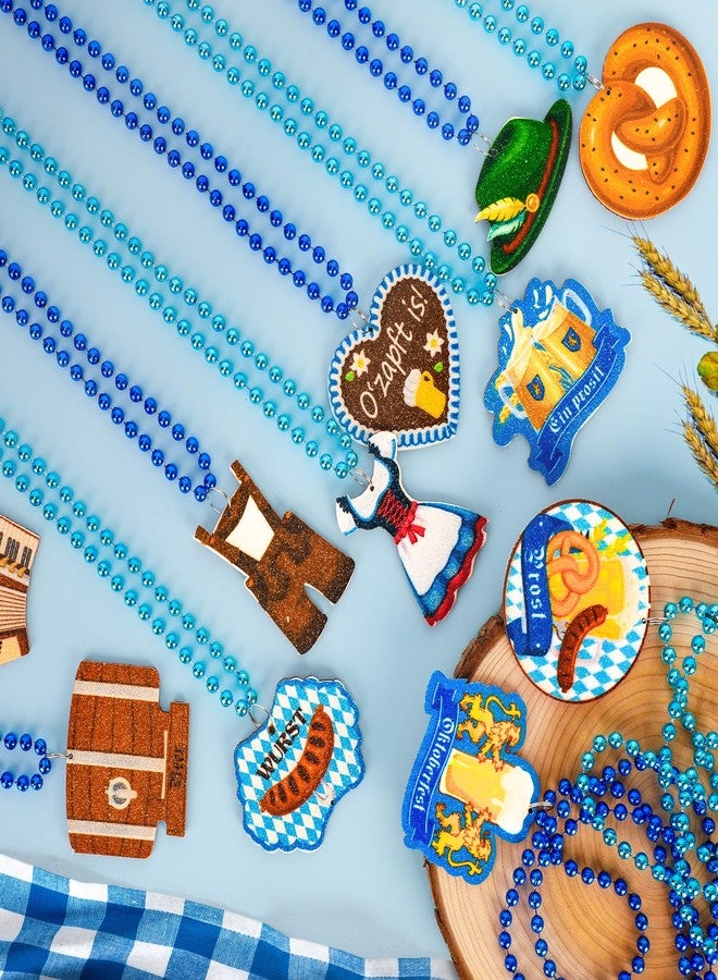 EOBOH 50PCS Oktoberfest Necklaces Decorations, 12 Kinds of Oktoberfest Beads Necklaces, Blue Necklace with Felt Classic Pendants, Octoberfest Accessories for German Bavarian Festival Party Supplies - Image 4