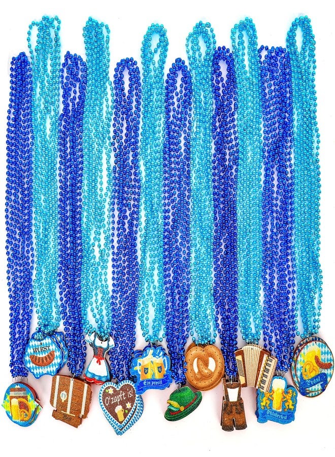 EOBOH 50PCS Oktoberfest Necklaces Decorations, 12 Kinds of Oktoberfest Beads Necklaces, Blue Necklace with Felt Classic Pendants, Octoberfest Accessories for German Bavarian Festival Party Supplies - Image 1