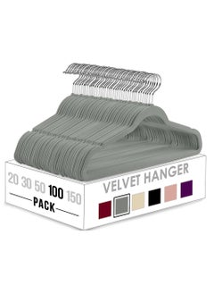 Swift 100 Pack Premium Velvet Hangers, Non-Slip Clothe Suit Hangers with 360 Degree Rotatable Hook Heavy Duty Coat Hangers Grey 