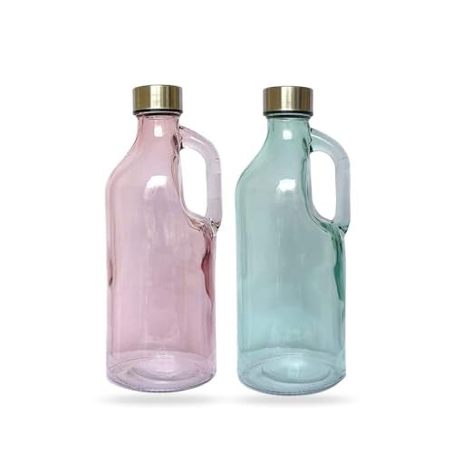 TAGROCK Multicolor Airtight Fridge Handle Glass Milk, Juice & Water Bottle with Leak Proof Lid for Refrigerator, Set of 2, 1000ml - Image 1