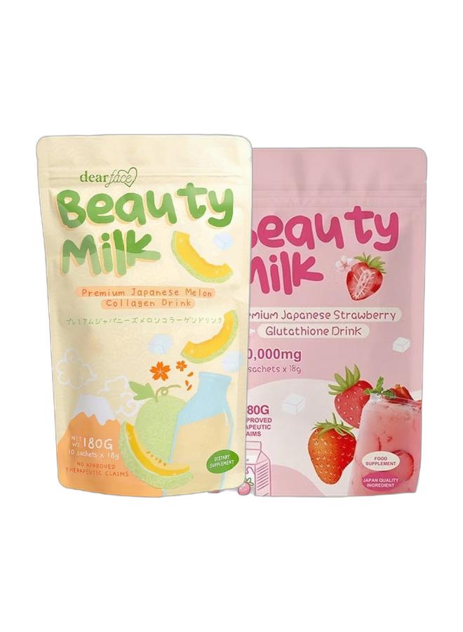 Dear Face Beauty Milk Premium Japanese Melon Collagen Drink & Dear Face Beauty Milk Premium Strawberry Glutathione DrinkBundle - Image 1