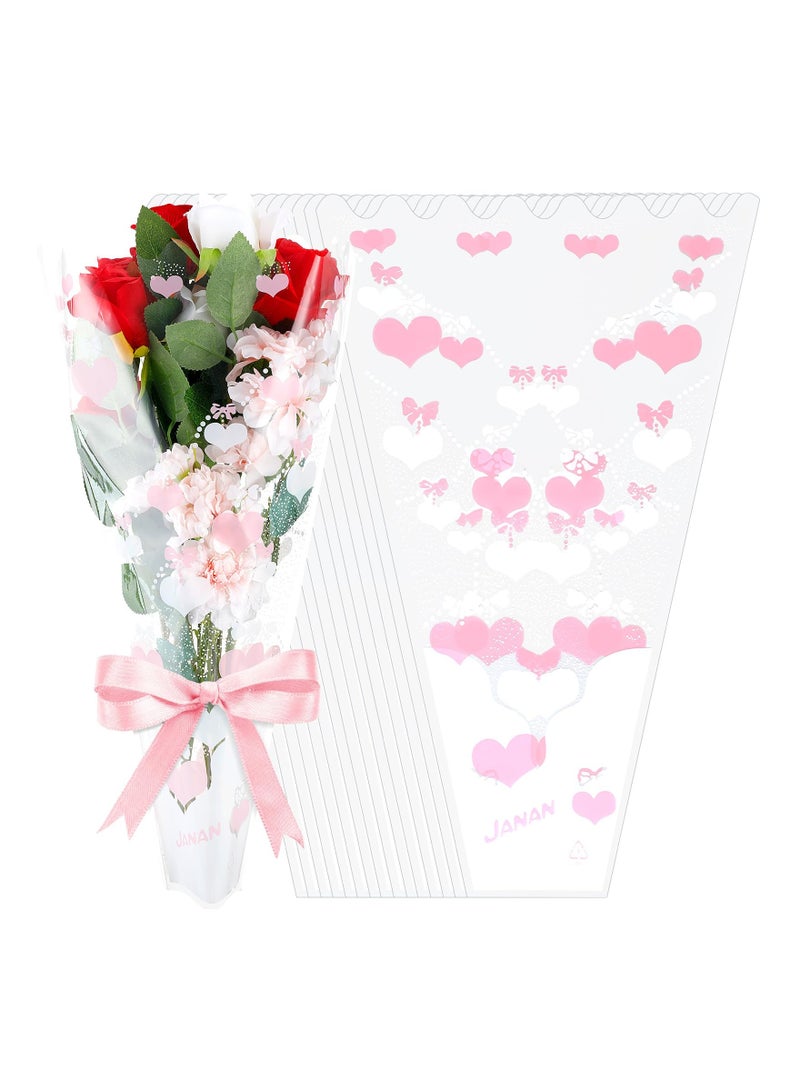 كاست ويف 100 Pcs Flower Bags for Loving Heart Bouquets Plastic Bouquet Bags Flower Cellophane Bouquet Sleeve Bag Wrap for Mother's Day Wedding Graduation Bouquet Supplies, 3.5 x 11 x 17.7 inches(Pink) - Image 1