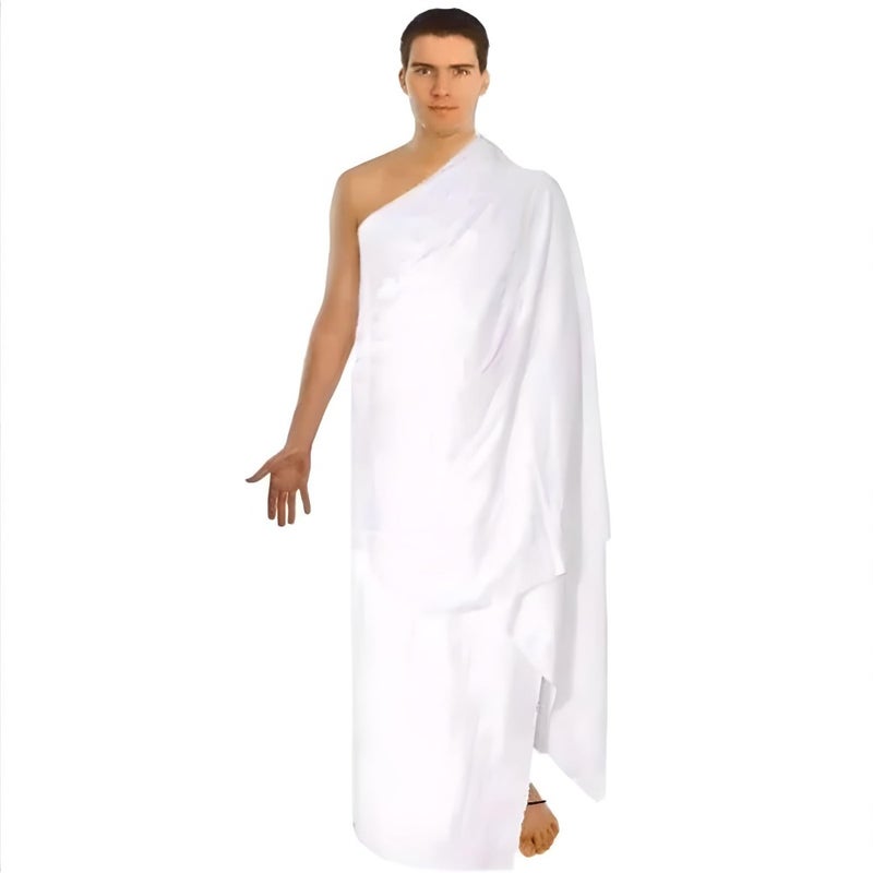 Hajj and Umrah religious cloth for men, soft white cotton ihram, breathable and lightweight, ideal for pilgrimage rituals