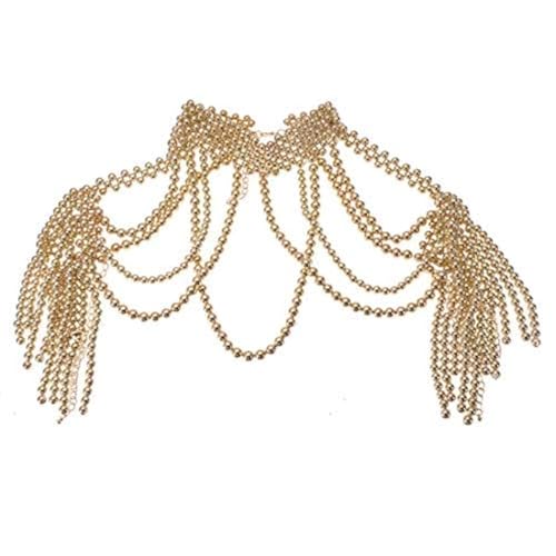Jerollin Simulated Pearl Body Statement Necklace for Women, Fashion Collar Bib Necklaces Costume Jewelry Gold - Image 1