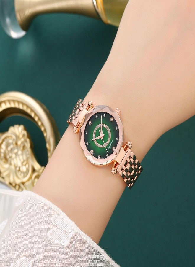 Reginald Women Watches with Bracelet Rose Gold for Lady Elegant Stainless Steel Strap Fashion Analog Creative Diamond Dial Wrist Watch, Green 2 - Image 3