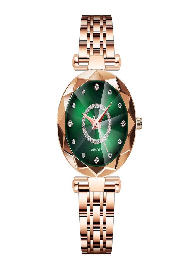 Reginald Women Watches with Bracelet Rose Gold for Lady Elegant Stainless Steel Strap Fashion Analog Creative Diamond Dial Wrist Watch, Green 2 - Image 2