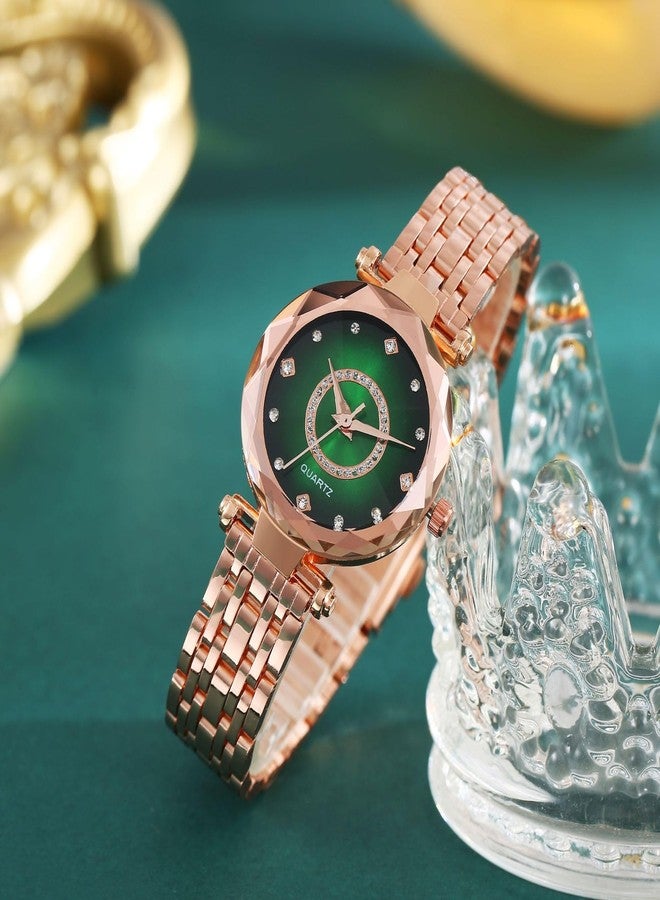 Reginald Women Watches with Bracelet Rose Gold for Lady Elegant Stainless Steel Strap Fashion Analog Creative Diamond Dial Wrist Watch, Green 2 - Image 4