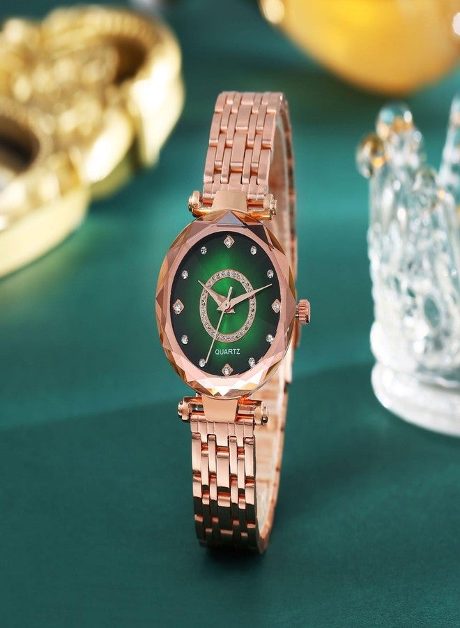 Reginald Women Watches with Bracelet Rose Gold for Lady Elegant Stainless Steel Strap Fashion Analog Creative Diamond Dial Wrist Watch, Green 2 - Image 5