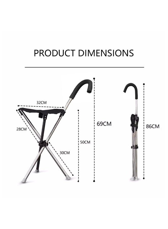 والالا عصا مع مقعد، كرسي قابل للطي محمول، خفيف الوزن حتى 0.6 كجم، كراسي تخييم عصا التسلق، مناسب للرجال والنساء وكبار السن والأشخاص ذوي الإعاقة، مقبض منحني - Image 2