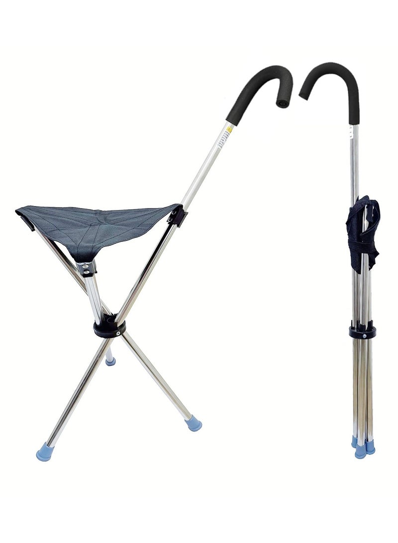 والالا عصا مع مقعد، كرسي قابل للطي محمول، خفيف الوزن حتى 0.6 كجم، كراسي تخييم عصا التسلق، مناسب للرجال والنساء وكبار السن والأشخاص ذوي الإعاقة، مقبض منحني - Image 1