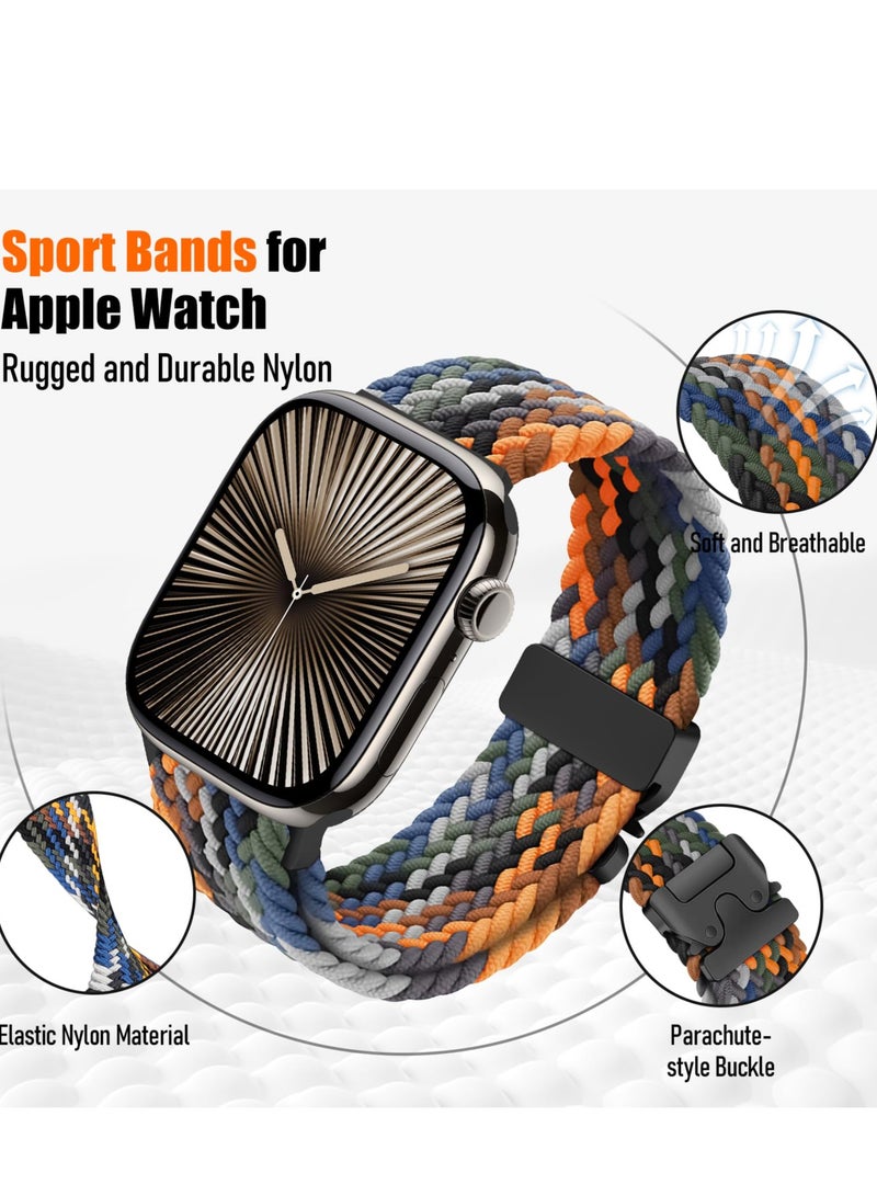 سزوكست متوافق مع سوار Apple Watch 42 مم 41 مم 40 مم 38 مم حزام مرن من النايلون المضفر آمن ومريح للرجال والنساء، أحزمة بمشبك مظلة لـ iWatch Series 11 10 9 8 7 6 5 4 3 SE أزرق - Image 2