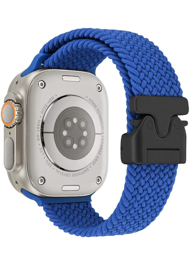 سزوكست متوافق مع سوار Apple Watch 42 مم 41 مم 40 مم 38 مم حزام مرن من النايلون المضفر آمن ومريح للرجال والنساء، أحزمة بمشبك مظلة لـ iWatch Series 11 10 9 8 7 6 5 4 3 SE أزرق - Image 1