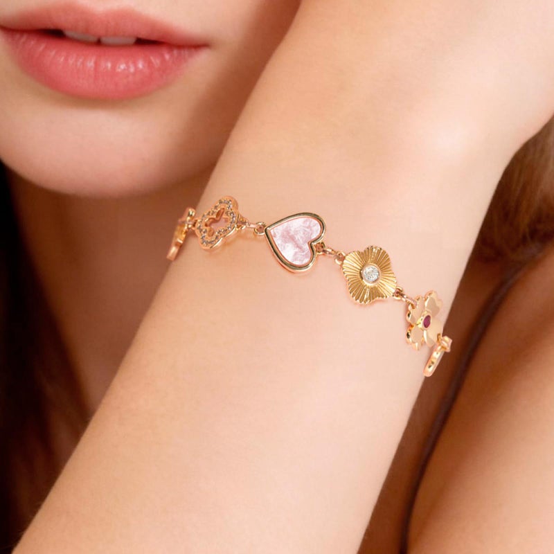 MOONWALTZ Gold Clover Charm Bracelet Western Jewelry For Women Dainty Hand Chain 14K Gold Plated Link Bracelets Lucky Horseshoe Heart Star Four Leaf Clover Bracelets For Women - Image 3