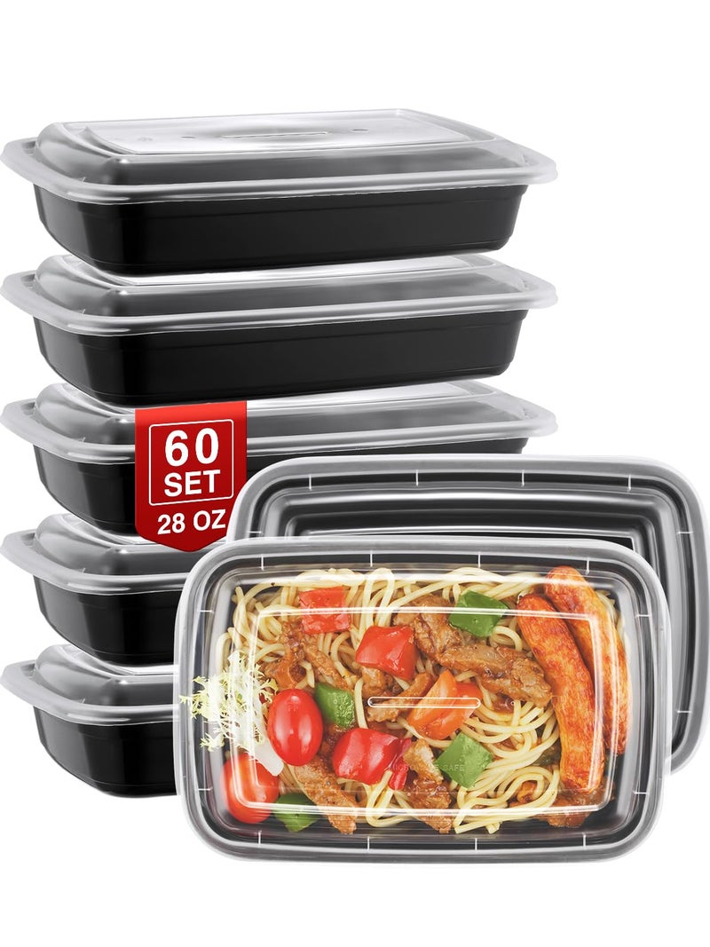NEEBAKE 60 Sets 28oz Meal Prep Container  Reusable Plastic Food Storage Containers with Lids Fits Microwave Freezer and Dishwasher Safe