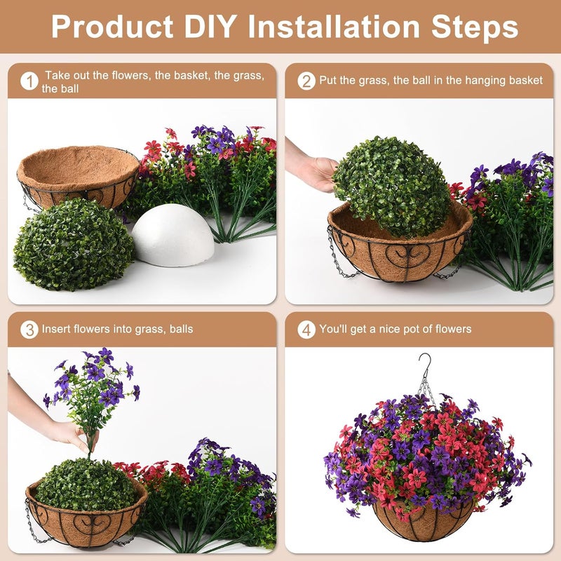 ZFProcess 1.77 inch Large Flowers Artificial Faux Hanging Plants Flowers Basket for Summer Outdoor Decoration, Fake Silk UV Sun Resistant Look Real Daisy Eucalyptus for Porch Home Patio Balcony Yard - Image 3