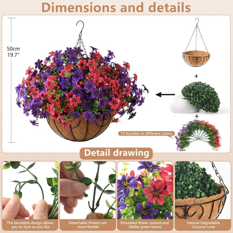 ZFProcess 1.77 inch Large Flowers Artificial Faux Hanging Plants Flowers Basket for Summer Outdoor Decoration, Fake Silk UV Sun Resistant Look Real Daisy Eucalyptus for Porch Home Patio Balcony Yard - Image 4