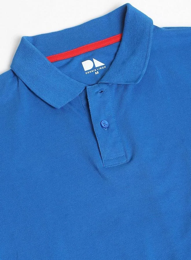 دينيس لينغو Blue Solid Regular Fit Polo Collar T-shirt for Men - 100% Cotton, Half Sleeves, Casual