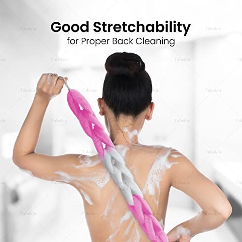 Fabskin Luxury Back Scrubber Loofah Belt Loofah for Bathing for Men and Women Body Bath Combo - Strechable 9 Knots Bath Sponge (Pink Back Scrubber + Loofah) - Image 5