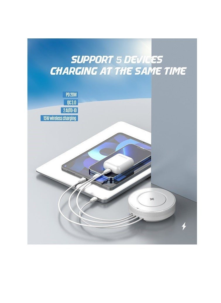 إل دينو - محطة شحن لاسلكية للكمبيوتر المكتبي AW003 5 في 1 مزودة بقدرة 15 وات لاسلكي + PD20W + QC18W + 2 معرف تلقائي 12 وات متوافق مع جميع سلاسل IPHONE 16 /15/14/13/12/11 / XS MAX وجميع أجهزة ANDROID - Image 1