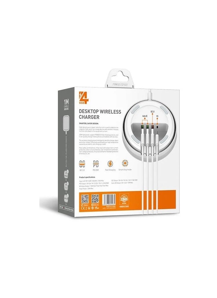 إل دينو - محطة شحن لاسلكية للكمبيوتر المكتبي AW003 5 في 1 مزودة بقدرة 15 وات لاسلكي + PD20W + QC18W + 2 معرف تلقائي 12 وات متوافق مع جميع سلاسل IPHONE 16 /15/14/13/12/11 / XS MAX وجميع أجهزة ANDROID - Image 1