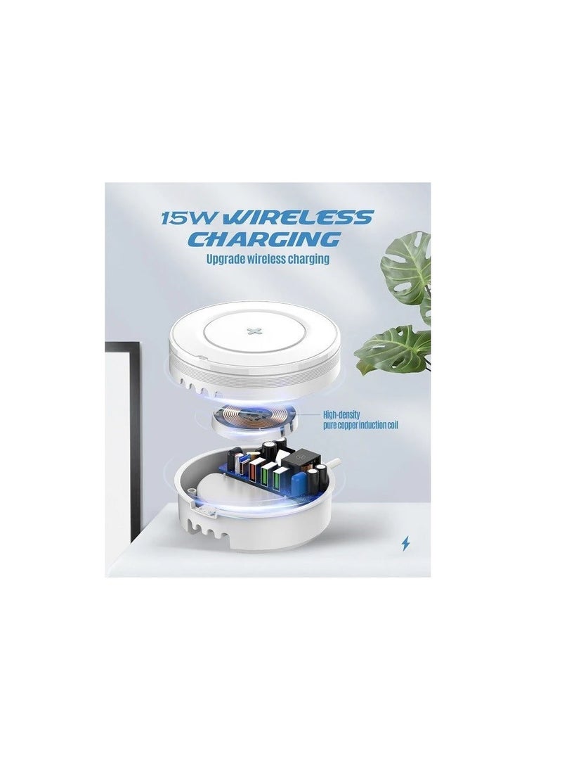 إل دينو - محطة شحن لاسلكية للكمبيوتر المكتبي AW003 5 في 1 مزودة بقدرة 15 وات لاسلكي + PD20W + QC18W + 2 معرف تلقائي 12 وات متوافق مع جميع سلاسل IPHONE 16 /15/14/13/12/11 / XS MAX وجميع أجهزة ANDROID - Image 1