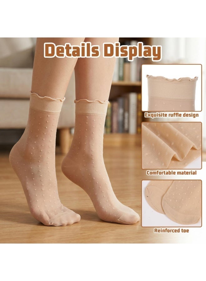 6 Pairs Frilly Lace Ruffle Sheer Socks, Transparent Thin Ankle Socks, Ladies Breathable See Through Socks for Summer Daily Wear - Image 3