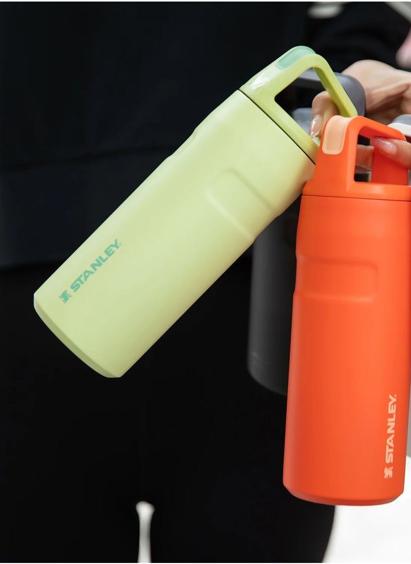 Stanley ice flow water bottle with 473ml carrying cap with roll-up lid with wide opening and anti-leakage suitable for travel and sports-Citron