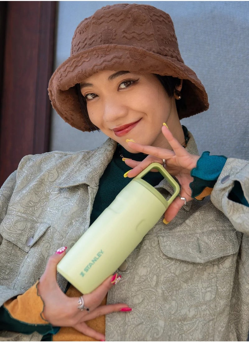 Stanley ice flow water bottle with 473ml carrying cap with roll-up lid with wide opening and anti-leakage suitable for travel and sports-Citron