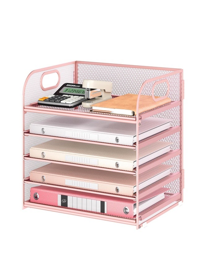RATSAW Letter Tray Paper Organizer 5-Tier Desk Organizer File Organizer Paper Holder with Handle Metal Desktop Document Shelf Tray Office Classroom Organization - Image 1