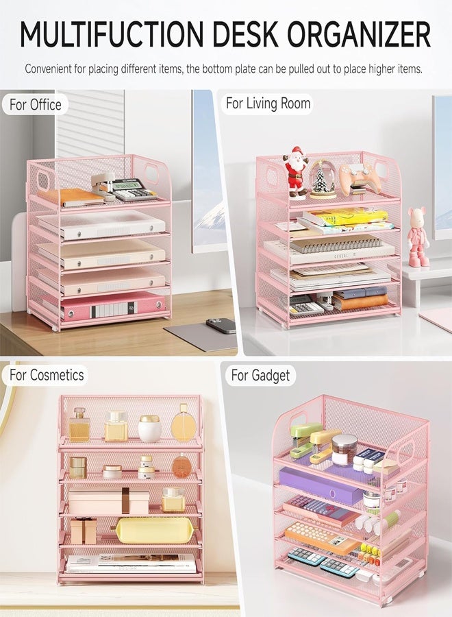 RATSAW Letter Tray Paper Organizer 5-Tier Desk Organizer File Organizer Paper Holder with Handle Metal Desktop Document Shelf Tray Office Classroom Organization - Image 5