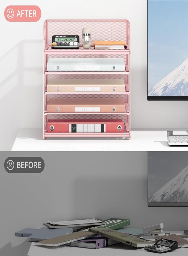 RATSAW Letter Tray Paper Organizer 5-Tier Desk Organizer File Organizer Paper Holder with Handle Metal Desktop Document Shelf Tray Office Classroom Organization - Image 4