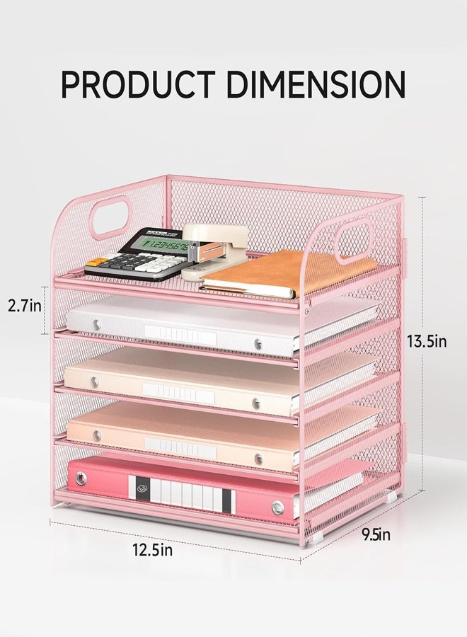 RATSAW Letter Tray Paper Organizer 5-Tier Desk Organizer File Organizer Paper Holder with Handle Metal Desktop Document Shelf Tray Office Classroom Organization - Image 2