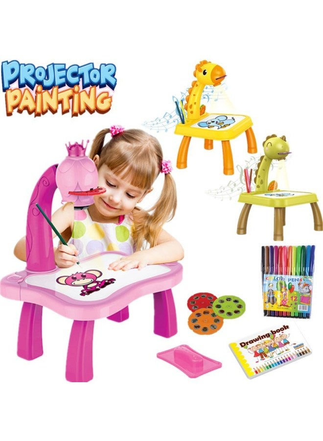 Fawn Projection Drawing Board Table Children's Educational Dinosaur Projection Drawing Table Early Education Learning Toys-Color:Small Dinosaur Projection Drawing Table (blue)