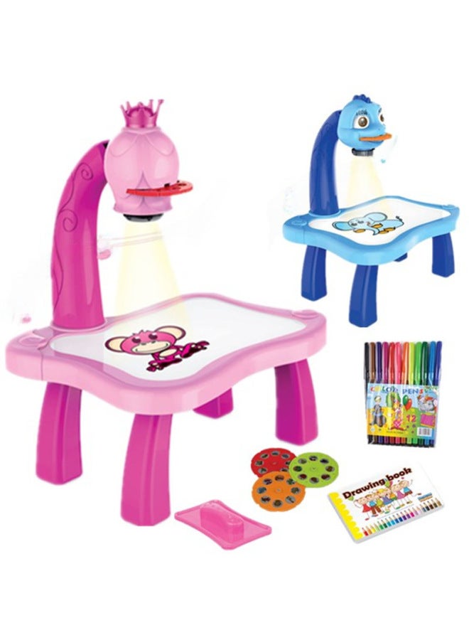 Fawn Projection Drawing Board Table Children's Educational Dinosaur Projection Drawing Table Early Education Learning Toys-Color:Small Dinosaur Projection Drawing Table (blue)