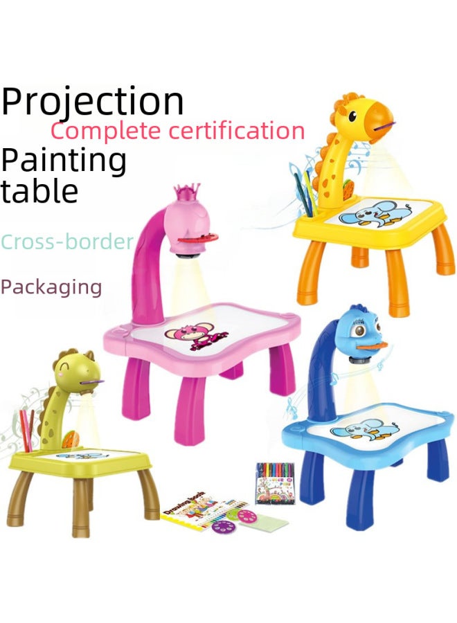 Fawn Projection Drawing Board Table Children's Educational Dinosaur Projection Drawing Table Early Education Learning Toys-Color:Small Dinosaur Projection Drawing Table (blue)