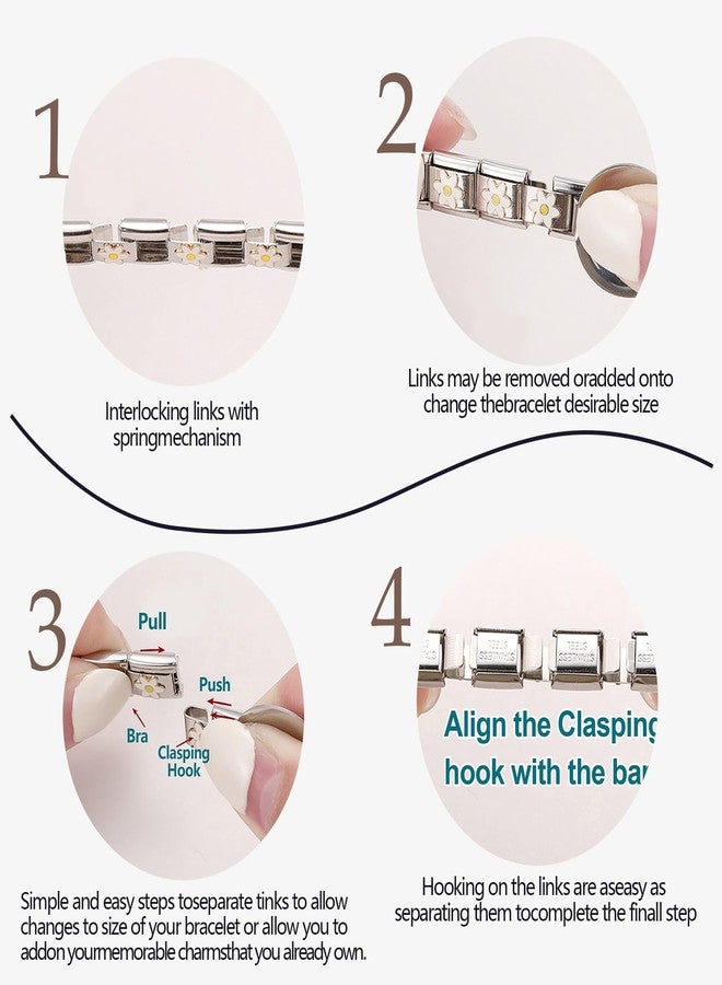 papasgix Italian Charm Bracelet Charms Silver Pack Links Bulk with Opening Tool 9mm Italian Charms 10 Flowers Italian Modular Bracelet Links Handmade DIY Jewelry Moon Sun - Image 3