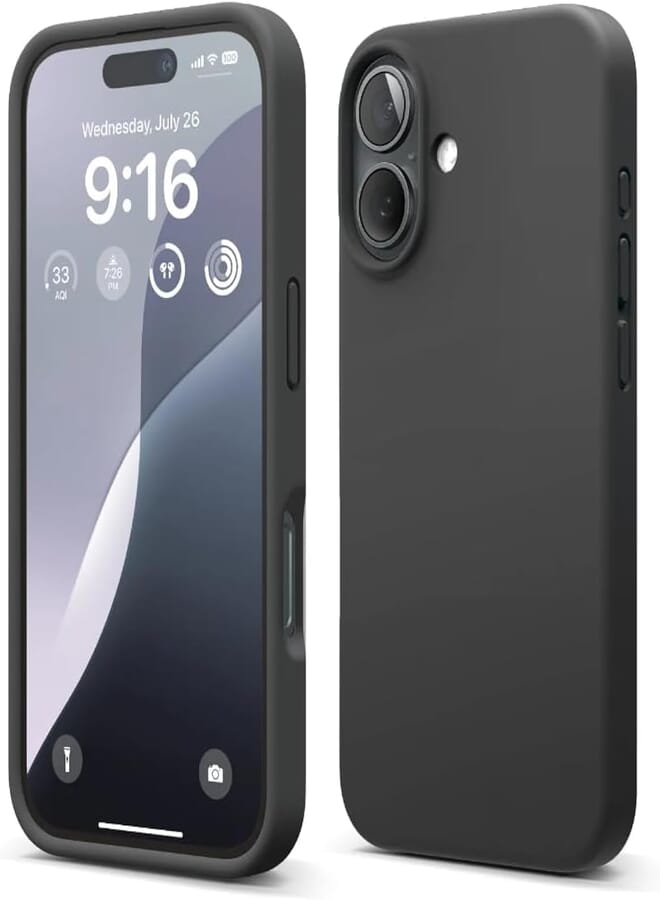 Next Next Store Ultra Slim Silicone Phone Case Compatible with iPhone 16 Plus - Shockproof with Soft Anti-Scratch Microfiber Lining - Camera Protection (Black)
