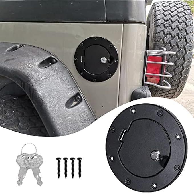 rayihni Locking Gas Cap Cover Compatible with 19972006 Jeep Wrangler TJ Unlimited Sport Rubicon Sahara Exterior Accessories Fuel Filler Door Gas Tank Cap Cover Black - Image 2