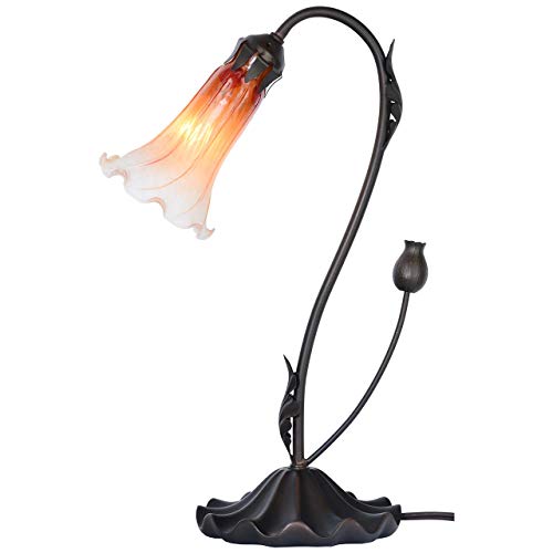 Bieye L10697 Lily Flower Blown Glass Accent Table Lamp for Living Room Bedroom Decoration (1-Light, Orange) - Image 1
