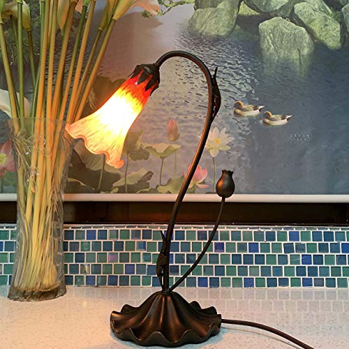 Bieye L10697 Lily Flower Blown Glass Accent Table Lamp for Living Room Bedroom Decoration (1-Light, Orange) - Image 3