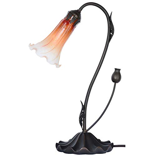 Bieye L10697 Lily Flower Blown Glass Accent Table Lamp for Living Room Bedroom Decoration (1-Light, Orange) - Image 2