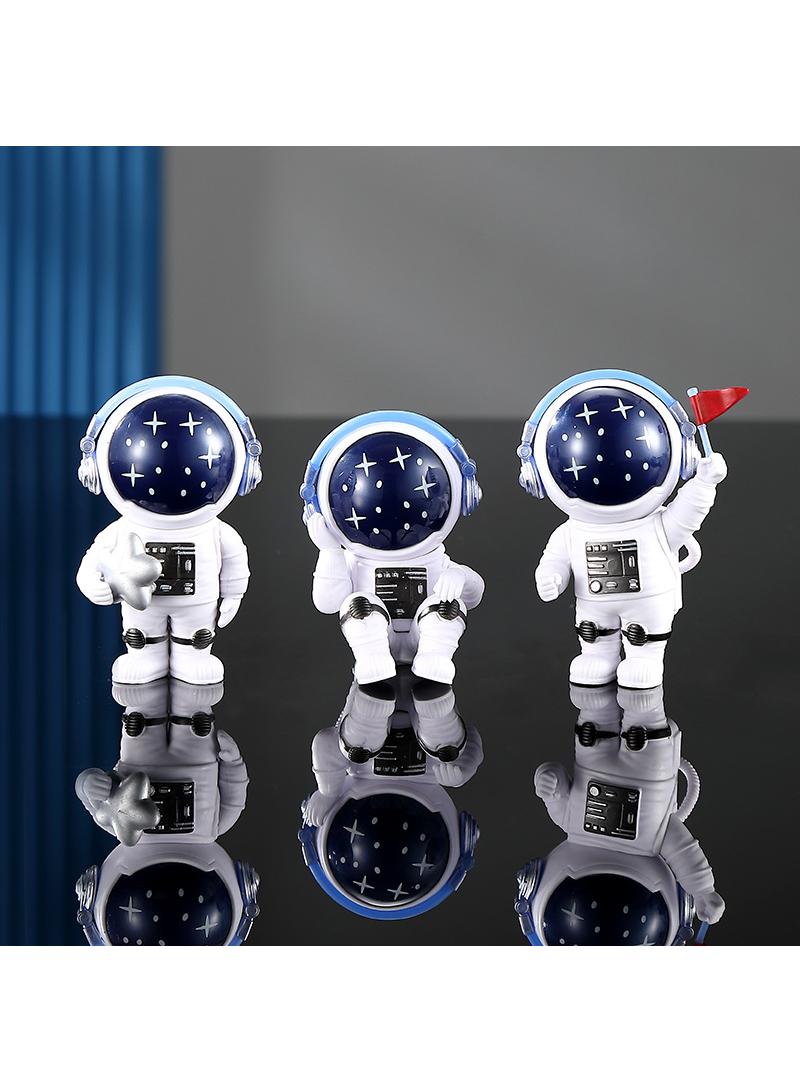 Bluejw 3-Piece Astronaut Figurine Statue Set Astronaut Figure Sculpture For Desktop And Tabletop Decor Resin Spaceman Planet Desk Ornament For Outer Space Themed Bedroom Decor Cake Toppers Decoration Model Set - Image 1