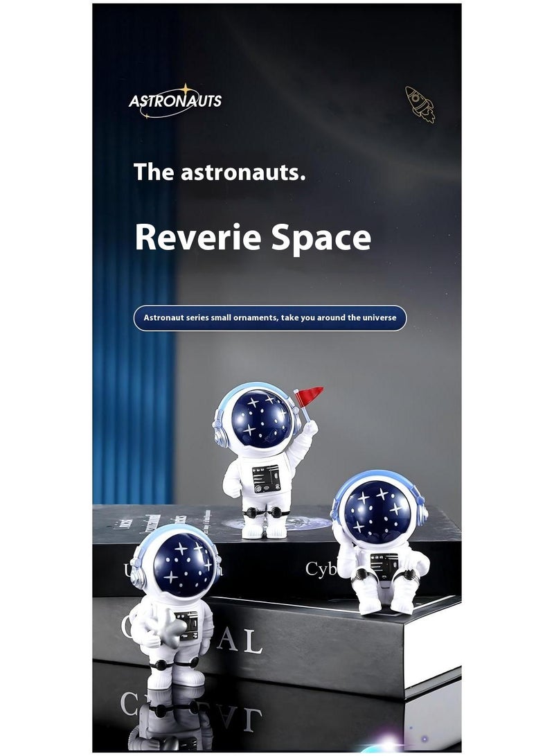 Bluejw 3-Piece Astronaut Figurine Statue Set Astronaut Figure Sculpture For Desktop And Tabletop Decor Resin Spaceman Planet Desk Ornament For Outer Space Themed Bedroom Decor Cake Toppers Decoration Model Set - Image 2