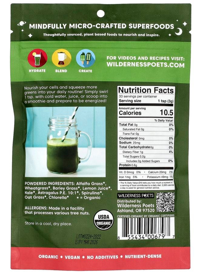 Wilderness Poets Alkalizing Super Greens 3.5 oz (99 g) - Image 2