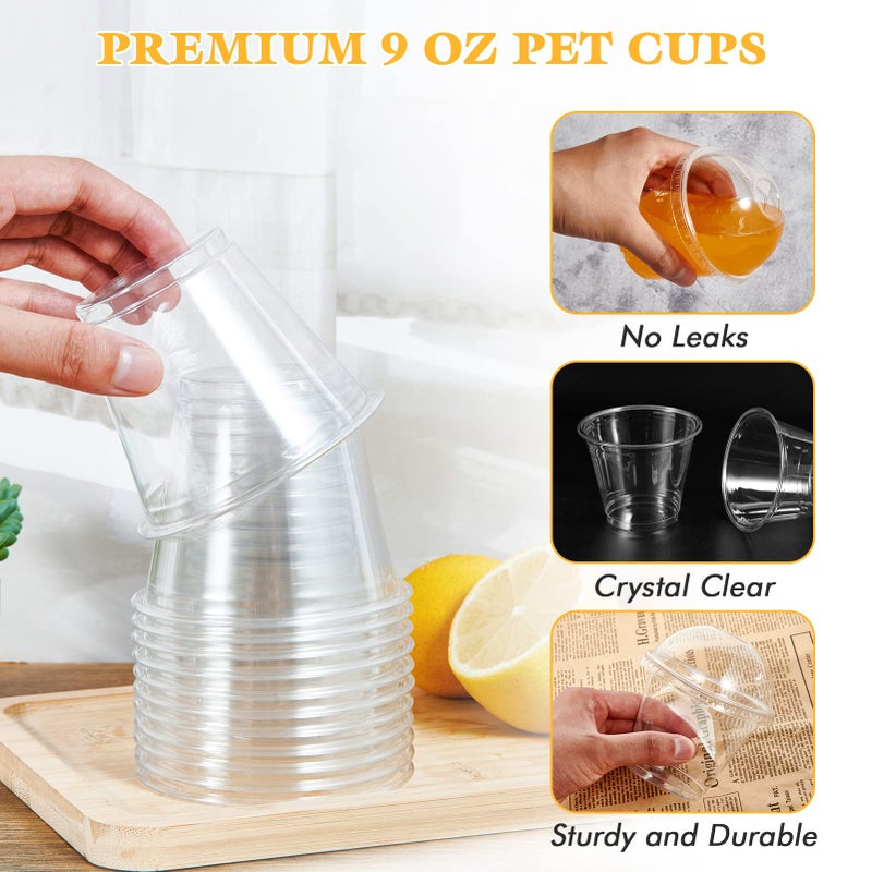 Vplus 200 Pack 9 OZ PET Plastic Cups with Dome Lids  Crystal Disposable Plastic Cups For Parfait  Fruit  Desserts  Snacks  Yogurt  and Jelly - Image 3