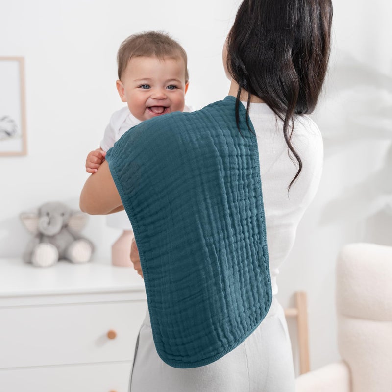 Comfy Cubs مناديل تجشؤ مريحة من كومفي كابس 20" × 10"، عبوة من 10 - كبيرة، 6 طبقات، فائقة الامتصاص 100% قطن لزلال الأطفال والفوضى - مناديل تجشؤ ناعمة وآمنة ولطيفة للأطفال الأولاد والبنات - نبتون - Image 2