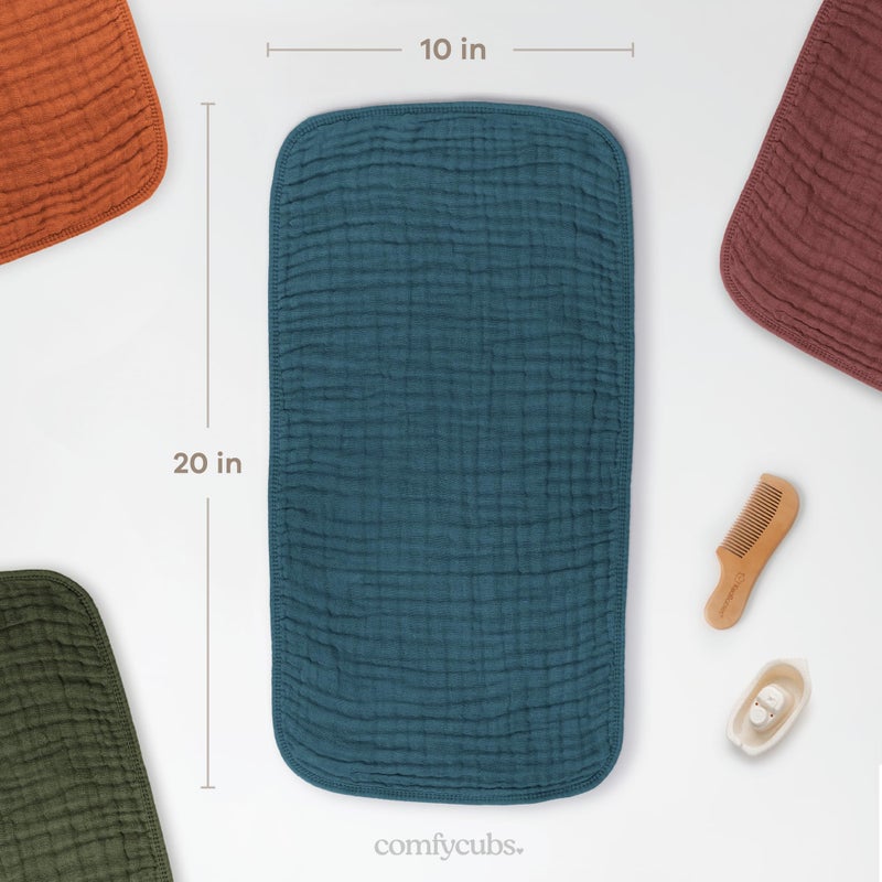 Comfy Cubs مناديل تجشؤ مريحة من كومفي كابس 20" × 10"، عبوة من 10 - كبيرة، 6 طبقات، فائقة الامتصاص 100% قطن لزلال الأطفال والفوضى - مناديل تجشؤ ناعمة وآمنة ولطيفة للأطفال الأولاد والبنات - نبتون - Image 3